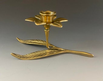 Vintage Brass flower Candlestick /1960s