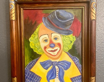 Peinture acrylique originale peinte à la main de portrait de clown sur la toile,