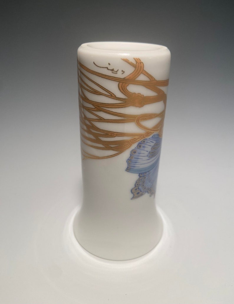 Petit vase vintage Rosenthal, Studio Line, Alain Le Foll, papillon bleu et or image 6