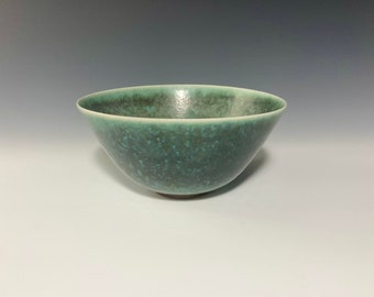 Vintage Stoneware, Saxbo Denmark, Speckled small bowl Green Glaze
