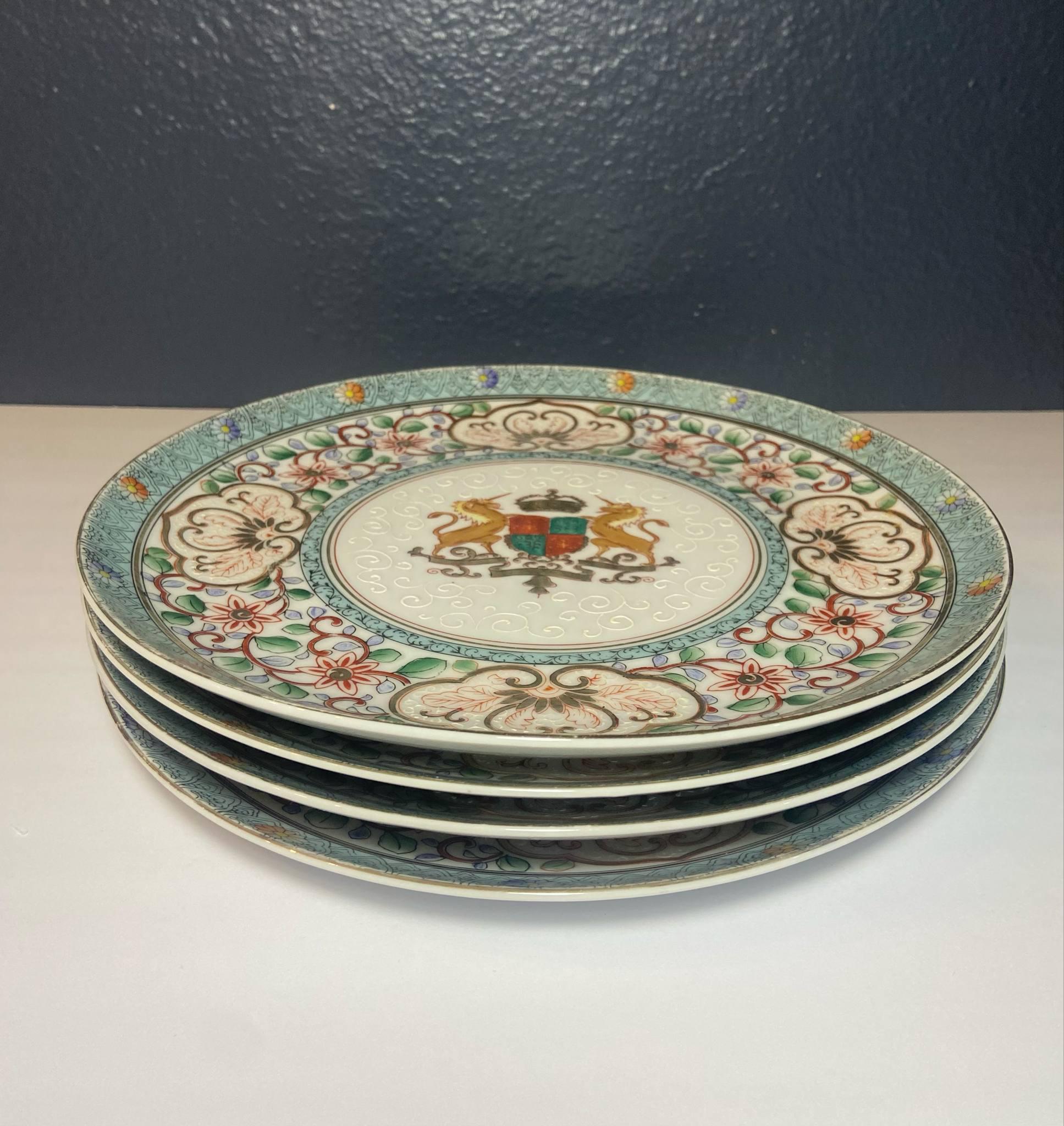 Set of Four ( 4 ) Japanese Porcelain Display Plates – Hand-painted