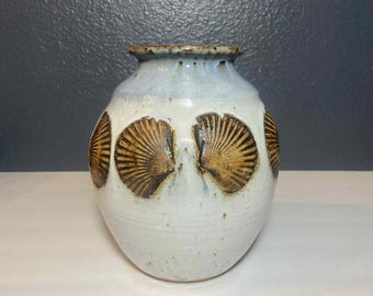 Vintage Studio Pottery Vase – Shell Motif Glazed Stoneware