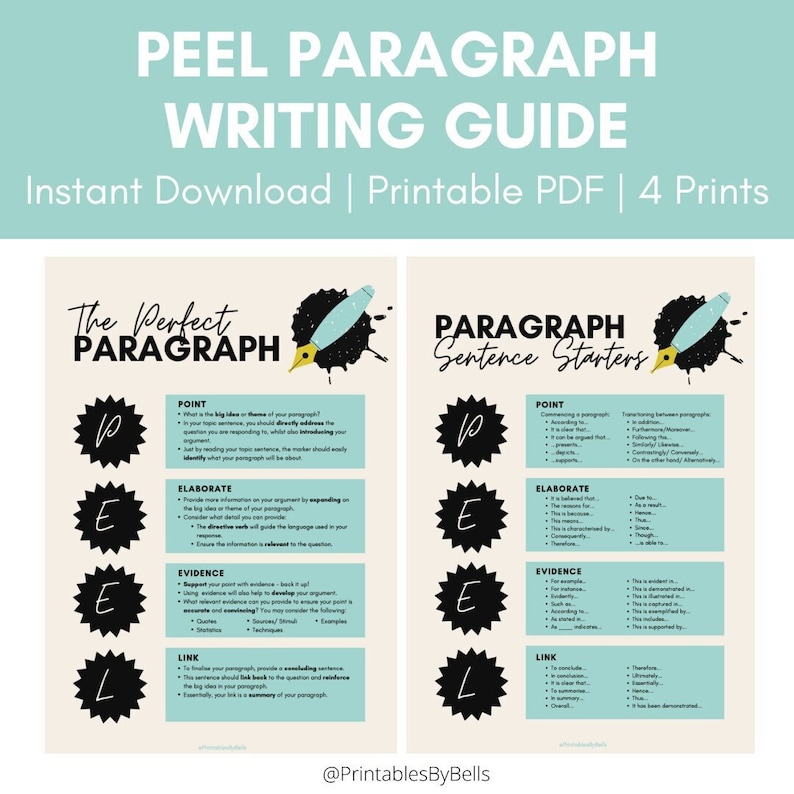 PEEL Paragraph Writing Guide Set of 4 Prints Paragraph Structure