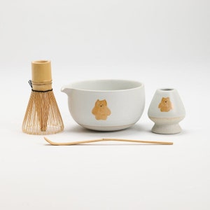 Hand-painted Brown Bear Ceramic Matcha Kits Bamboo Whisk and Chasen Holder Tea Ceremony Set