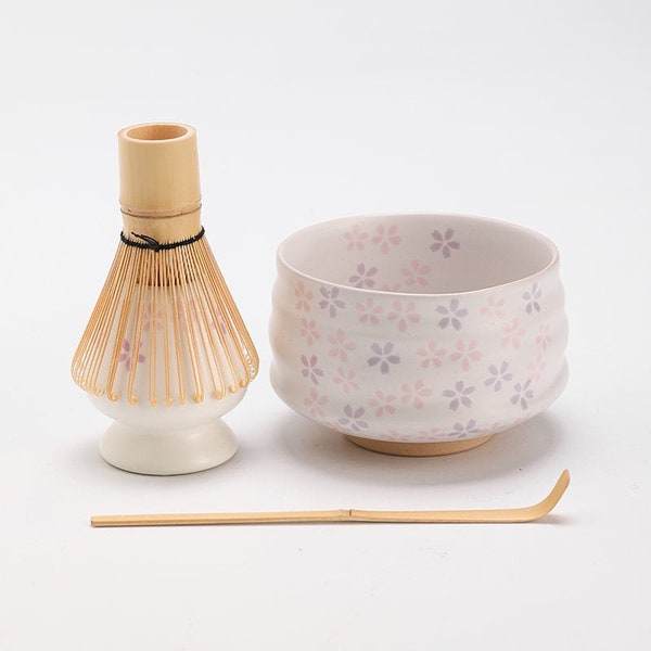 Sakura Ceramic Matcha Set Creative Matcha Bowl with Bamboo Whisk and Chasen Holders