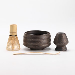 Ceramic Matcha Tea Set Japanese Matcha Bowl, Bamboo Matcha Whisk and Whisk Holder