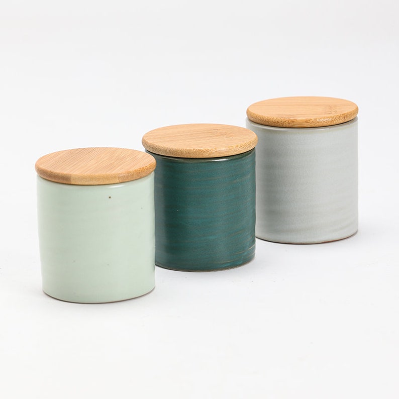 Ceramic Matcha Powder Caddy with Bamboo Lid image 1