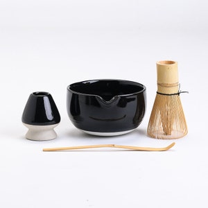 Ceramic Chawan Bowl with Spout Matcha Whisk and Chasen Holder Tea Ceremony Set Style C