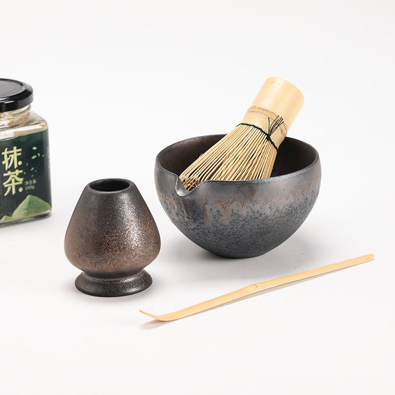Matcha Whisk Set Ceramic Matcha Bowl with Pouring Spout Bamboo Matcha Whisk Holder Tea Making Kit. image 8