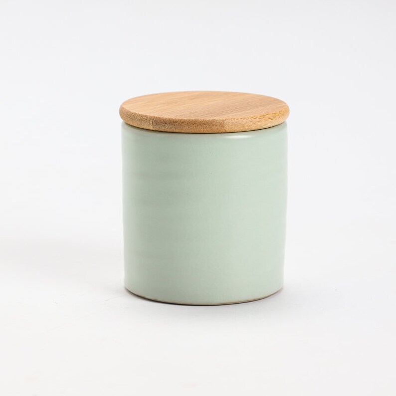 Ceramic Matcha Powder Caddy with Bamboo Lid Cyan