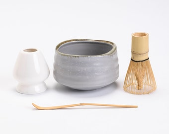 Ceramic Chawan with Bamboo Whisk and Chasen Holder Matcha Tea Ceremony Set