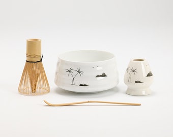 Kits Matcha en céramique de cocotier peints à la main, fouet en bambou et support Chasen, ensemble de cérémonie du thé