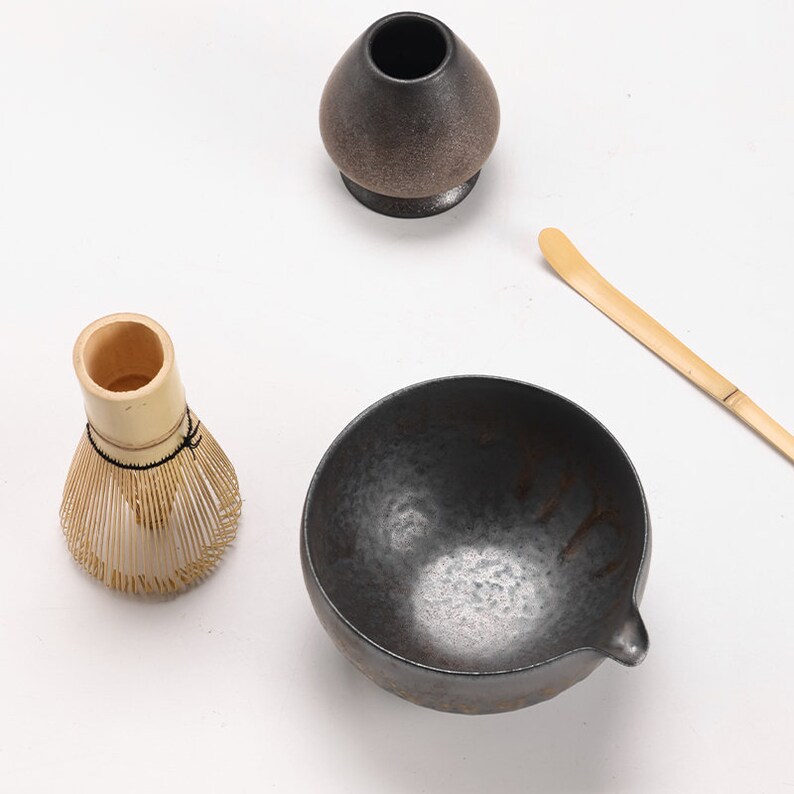 Matcha Whisk Set Ceramic Matcha Bowl with Pouring Spout Bamboo Matcha Whisk Holder Tea Making Kit. image 5