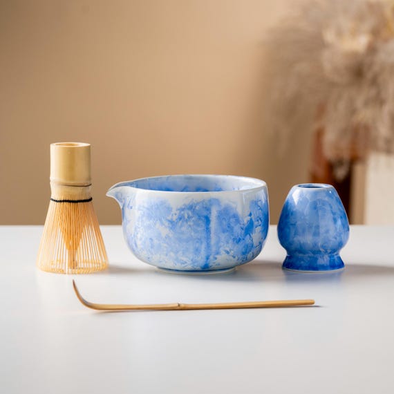Set da tè Matcha fatto a mano – Ciotola Matcha in ceramica (Chawan) e frusta in bambù – Kit per la cerimonia del tè giapponese – Set regalo Matcha fatto a mano - Italia