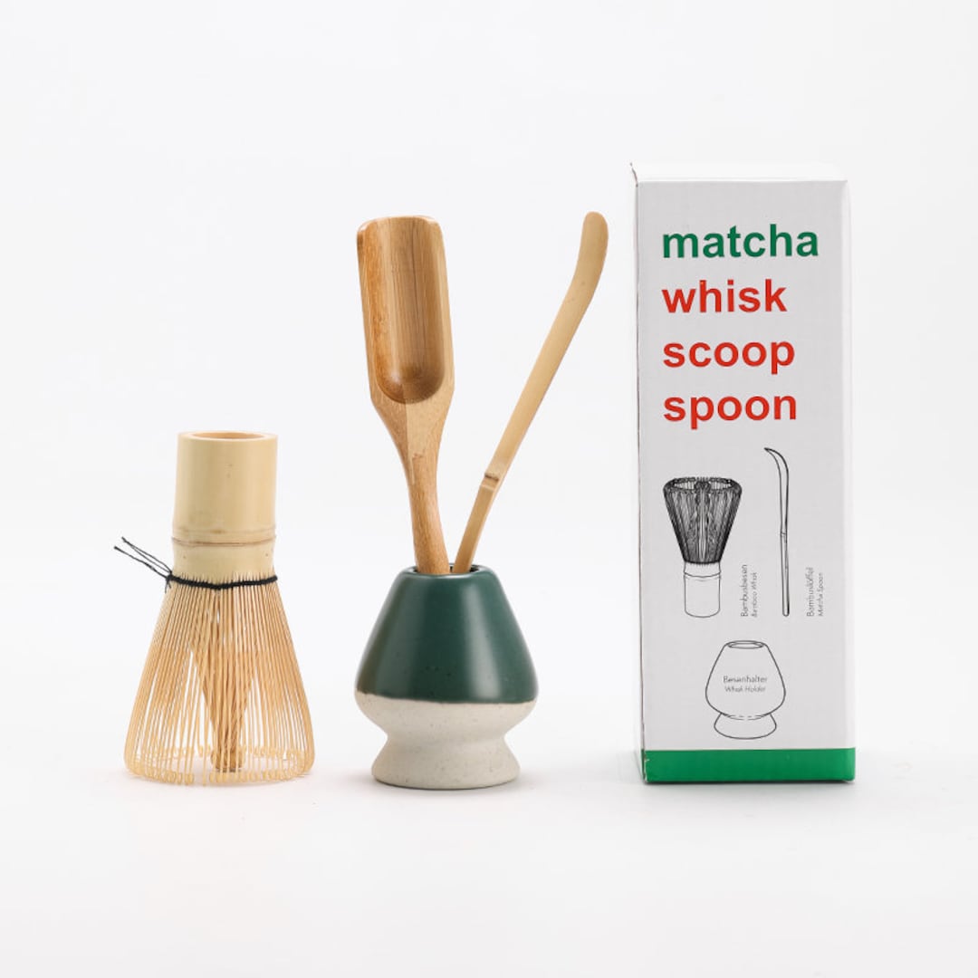 Matcha Tea Set Accessories Ceramic Holder With Bamboo Whisk and Chasen