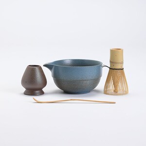 Retro Ceramic Chawan with Spout Matcha Whisk and Chasen Holder Matcha Tea Ceremony Set B