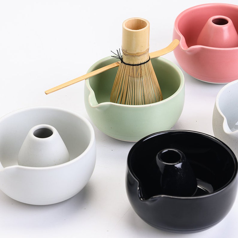 Ceramic Chawan Bowl with Spout Matcha Whisk and Chasen Holder Tea Ceremony Set image 6