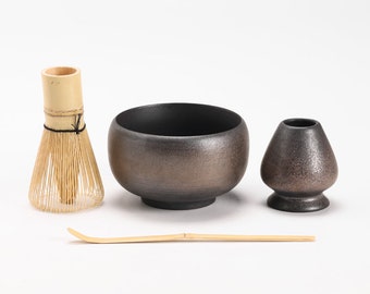 Bronze Ceramic Matcha Kits Tea Ceremony Sets Matcha Bowl with Bamboo Whisk and Chasen Holder