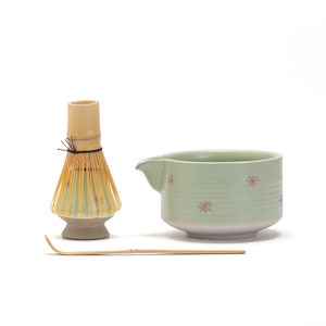 Hand-painted Red Flower Ceramic Matcha Bowl with Spout Ceramic Matcha Kits Matcha Tea Set