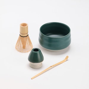 Round Ceramic Matcha Bowl with Bamboo Whisk and Holders Tea Ceremony Matcha Set image 3