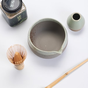 Coarse Pottery Ceramic Matcha Bowl with Spout Matcha Tea Ceremony Set image 8
