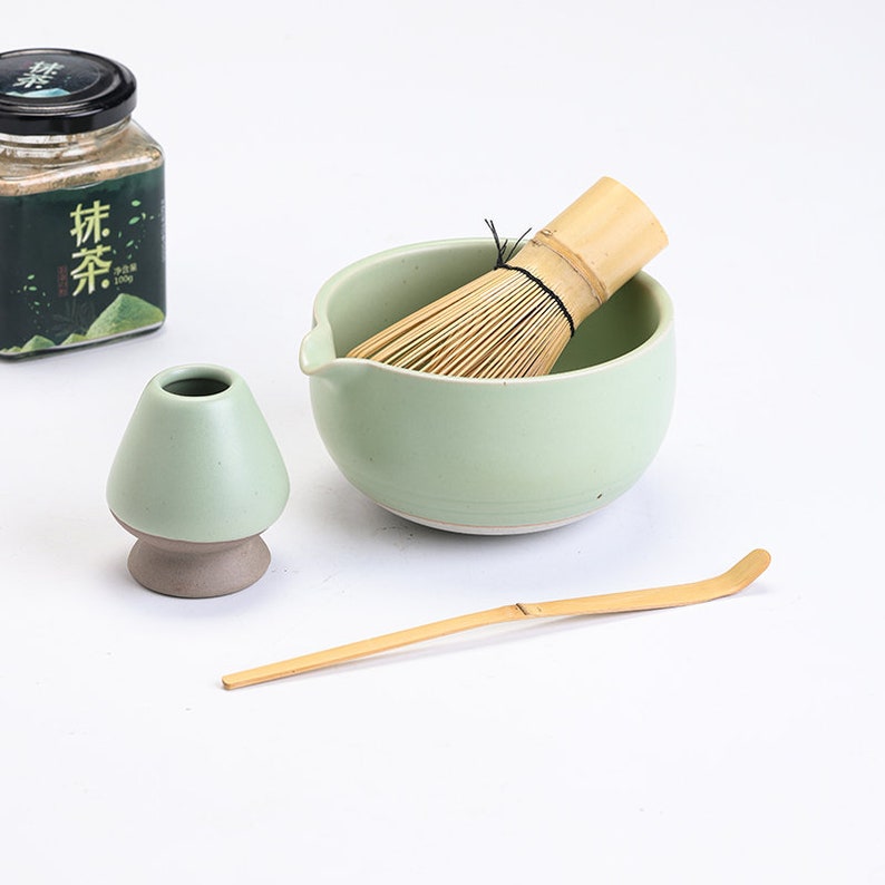 Ceramic Chawan Bowl with Spout Matcha Whisk and Chasen Holder Tea Ceremony Set image 9