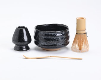 Black Ceramic Chawan Bowl Matcha Tea Kits Matcha Tea Ceremony Set