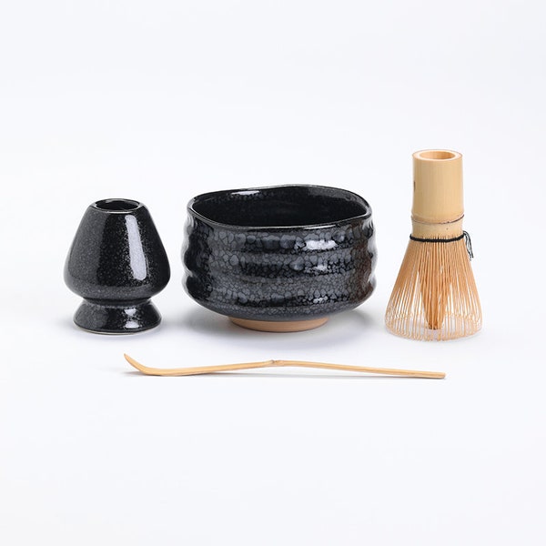 Black Ceramic Chawan Bowl Matcha Tea Kits Matcha Tea Ceremony Set