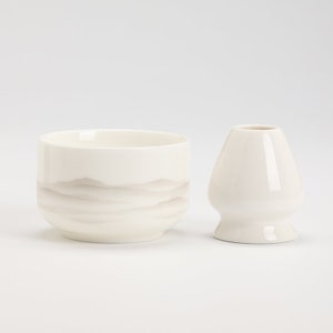 Frosted Mountain Ceramic Chawan with Bamboo Whisk and Chasen Holder Tea Ceremony Set image 7