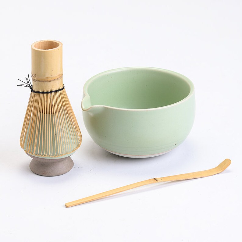 Ceramic Chawan Bowl with Spout Matcha Whisk and Chasen Holder Tea Ceremony Set image 8