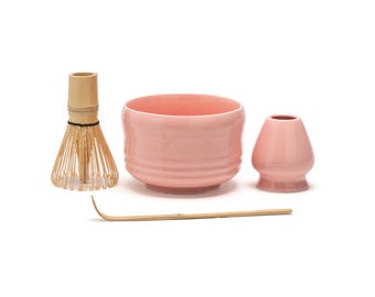 Kit Matcha 8 Peças - Tigela Cerâmica Cogumelo, Batedor Bambu, Presente Chá