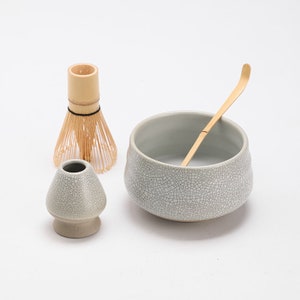 Round Ceramic Matcha Bowl with Bamboo Whisk and Holders Tea Ceremony Matcha Set image 7
