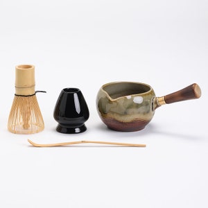 Ceramic Matcha Bowl with Matcha Bamboo Whisk and Chasen Holder Matcha Tea Ceremony Set