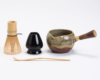 Ceramic Matcha Bowl with Matcha Bamboo Whisk and Chasen Holder Matcha Tea Ceremony Set