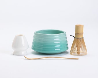 Ceramic Chawan with Bamboo Whisk and Chasen Holder Matcha Tea Ceremony Set