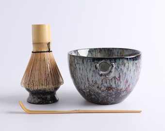 Juego de Matcha de cerámica con batidor de bambú y soporte Chasen, juego de ceremonia del té japonés Matcha