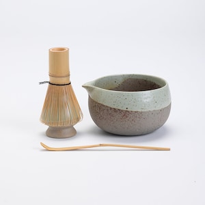 Coarse Pottery Ceramic Matcha Bowl with Spout Matcha Tea Ceremony Set image 2
