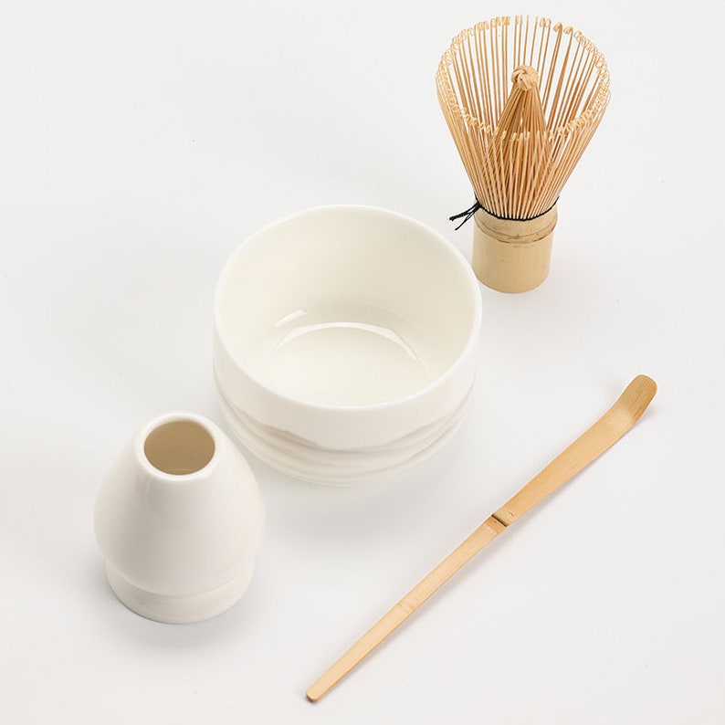 Frosted Mountain Ceramic Chawan with Bamboo Whisk and Chasen Holder Tea Ceremony Set image 8