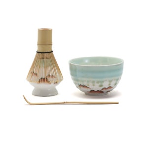 Hand-painted Mountain Landscape Ceramic Matcha Set with Bamboo Whisk and Chasen Holder Japanese Matcha Set