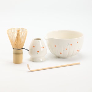 Hand-painted Cherry Ceramic Matcha Bowl with Spout Bamboo Whisk and Chasen Holder Matcha Tea Ceremony Set image 2