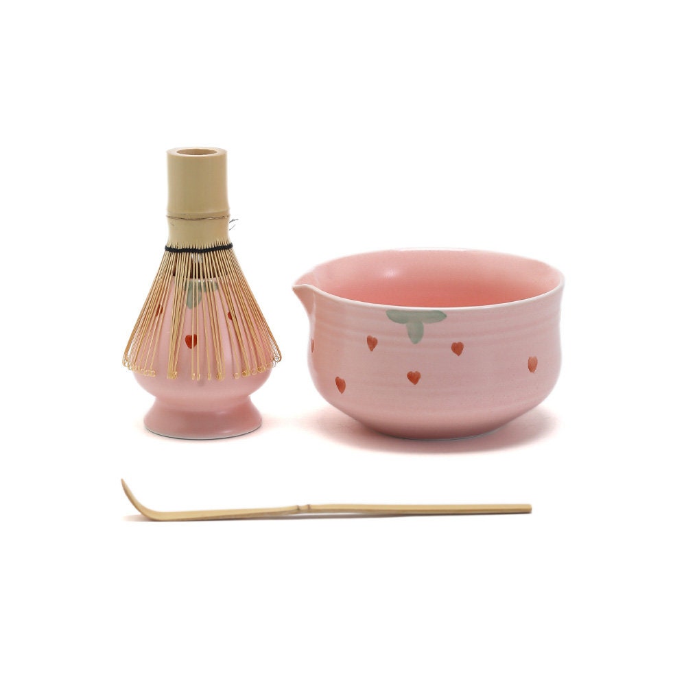 LUIIKEN Matcha-Set Rosa 5-teilig - Schale, Rührer, Löffel, Ständer