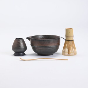 Retro Ceramic Chawan with Spout Matcha Whisk and Chasen Holder Matcha Tea Ceremony Set C