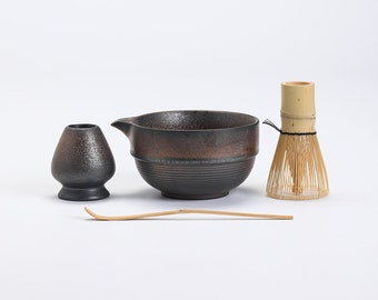 Retro keramische Chawan met uitloop Matcha garde en Chasen houder Matcha theeceremonieset