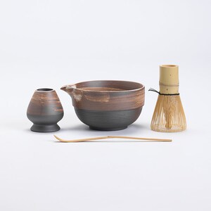 Retro Ceramic Chawan with Spout Matcha Whisk and Chasen Holder Matcha Tea Ceremony Set E