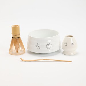 Hand-painted Ghost Porcelain Chawan with Bamboo Whisk and Chasen Holder for Halloween Gift