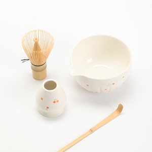 Hand-painted Cherry Ceramic Matcha Bowl with Spout Bamboo Whisk and Chasen Holder Matcha Tea Ceremony Set image 5