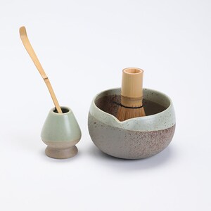 Coarse Pottery Ceramic Matcha Bowl with Spout Matcha Tea Ceremony Set image 10