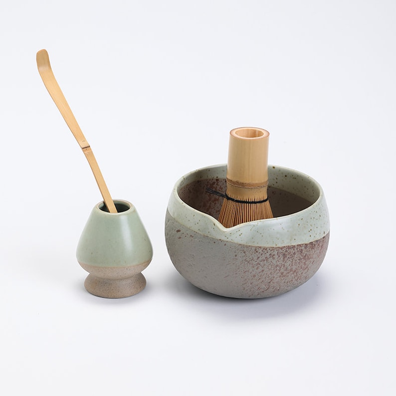 Coarse Pottery Ceramic Matcha Bowl with Spout Matcha Tea Ceremony Set image 10