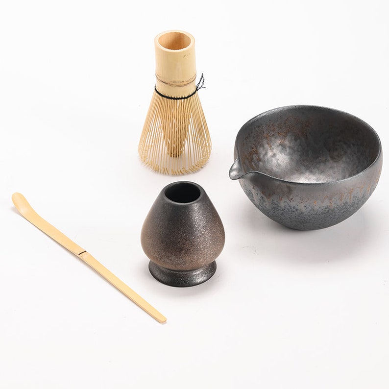 Matcha Whisk Set Ceramic Matcha Bowl with Pouring Spout Bamboo Matcha Whisk Holder Tea Making Kit. image 2