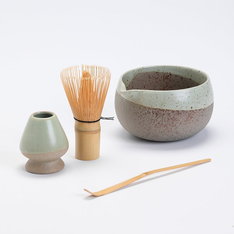 Coarse Pottery Ceramic Matcha Bowl with Spout Matcha Tea Ceremony Set image 3
